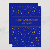 金ゴールド星(メッセージ付き青誕生日) 招待状 (正面/裏面)