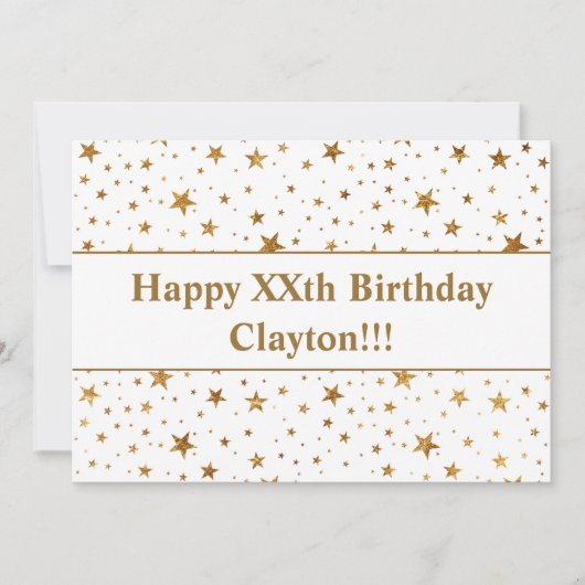 金ゴールド星（メッセージ付き）誕生日 招待状 (正面)