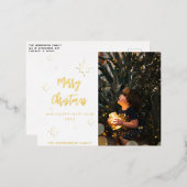 金ゴールド星 |メリークリスマス&新年 |カスタム 箔シーズンポストカード (正面/裏面)