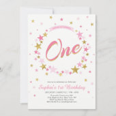 金ゴールド星 |女の子1歳の誕生日招待状 招待状 (正面)