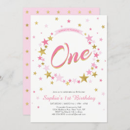 金ゴールド星 |女の子1歳の誕生日招待状 招待状