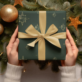 金ゴールド星 |深い緑 |クリスマスプレゼント ラッピングペーパー