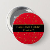 金ゴールド星(赤い誕生日ボタン) 缶バッジ (正面&裏面)