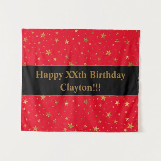 金ゴールド星(赤い誕生日) タペストリー (正面(横))