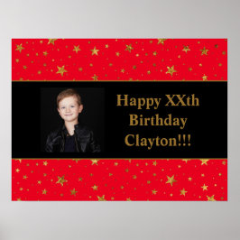 金ゴールド星(赤い誕生日) ポスター