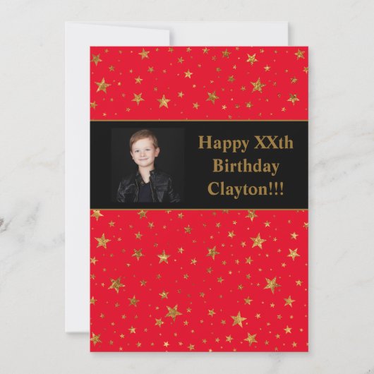 金ゴールド星(赤い誕生日) 招待状 (正面)