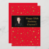 金ゴールド星(赤い誕生日) 招待状 (正面/裏面)