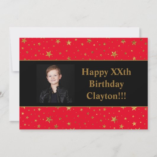 金ゴールド星(赤い誕生日) 招待状 (正面)