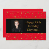 金ゴールド星(赤い誕生日) 招待状 (正面/裏面)