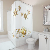 金ゴールド星(金ゴールドと白クリスマスオーナメント) シャワーカーテン (インサイチュ)