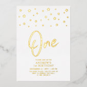 金ゴールド星 | 1歳の誕生日パーティー 箔招待状 (正面)