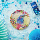 金ゴールド春鳥の花の花の水色 ペーパープレート (パーティー)