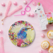 金ゴールド春鳥の花の花の水色 ペーパープレート (パーティー)