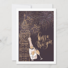 金ゴールド時計の新年 招待状