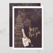 金ゴールド時計の新年 招待状 (正面/裏面)