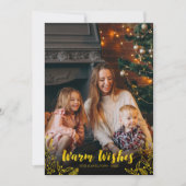 金ゴールド暖かい願い冬の葉写真クリスマス 招待状 (正面)