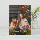 金ゴールド暖かい願い冬の葉写真クリスマス 招待状 (スタンド正面)