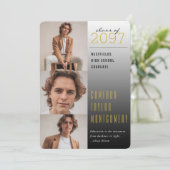 金ゴールド暗から明るい引用文3モダン写真卒業 案内状 (スタンド正面)