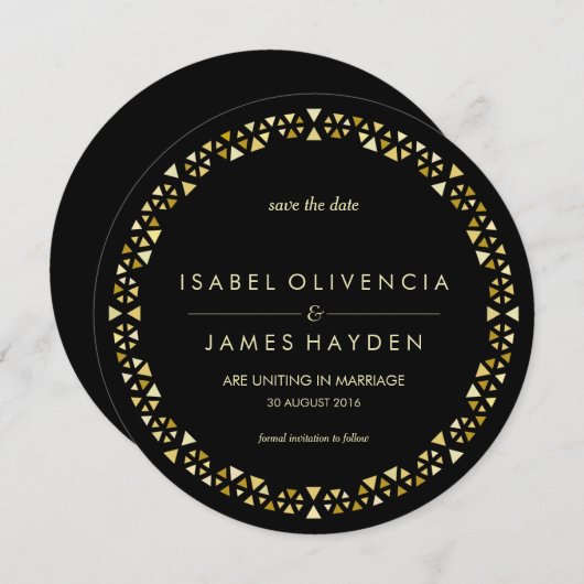 金ゴールド暗号化バンド日付カードの保存 セーブザデート (正面/裏面)