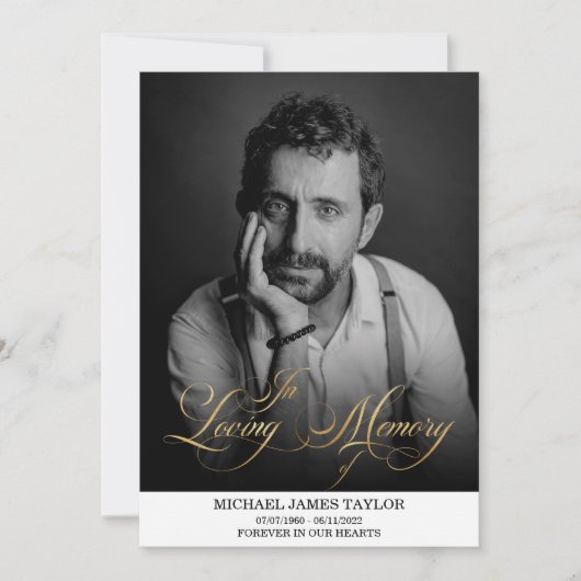 金ゴールド書の写真を愛する思い出の葬儀 招待状 (正面)