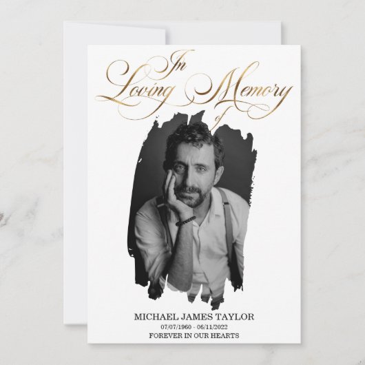 金ゴールド書の写真を愛する思い出の葬儀 招待状 (正面)