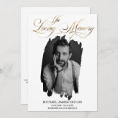 金ゴールド書の写真を愛する思い出の葬儀 招待状 (正面/裏面)