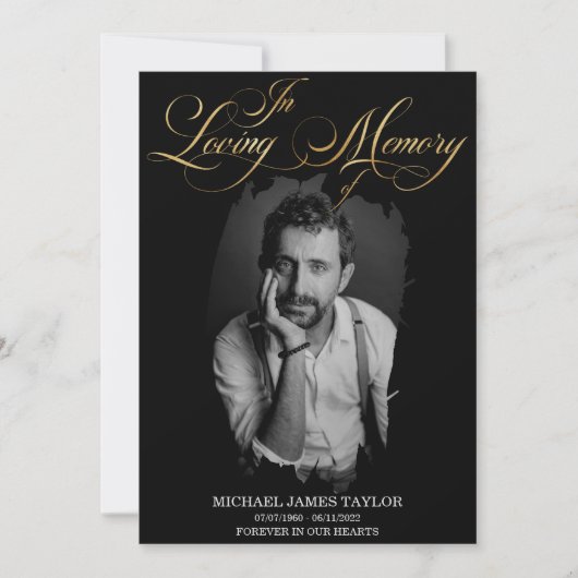 金ゴールド書の写真を愛する思い出の葬儀 招待状 (正面)