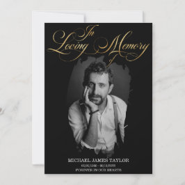 金ゴールド書の写真を愛する思い出の葬儀 招待状