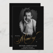 金ゴールド書の写真を愛する思い出の葬儀 招待状 (正面/裏面)