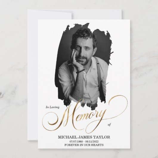 金ゴールド書の写真を愛する思い出の葬儀 招待状 (正面)