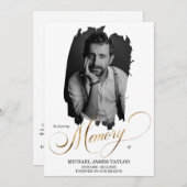 金ゴールド書の写真を愛する思い出の葬儀 招待状 (正面/裏面)