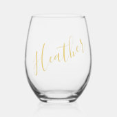金ゴールド書の名カスタム前の贈り物 ステムなしワイングラス (正面)