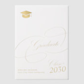 金ゴールド書エレガントのスクリプトキャップの卒業 ベラム紙招待状 (正面)