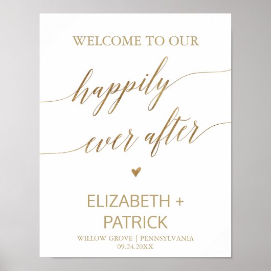 金ゴールド書エレガントはハートの後ずっと楽しく ポスター (正面)