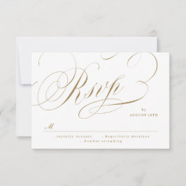 金ゴールド書エレガントクラシックヴィンテージ結婚式 出欠カード