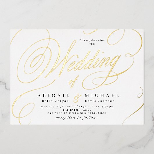 金ゴールド書エレガントクラシックヴィンテージ結婚式 箔招待状 (正面)