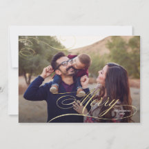 金ゴールド書ビッグフォトメリークリスマスカード