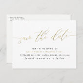 金ゴールド書モダンの日付の保存 案内ポストカード (正面/裏面)