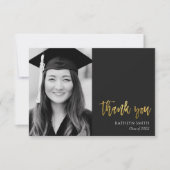 金ゴールド書モダン写真卒業 サンキューカード (正面)