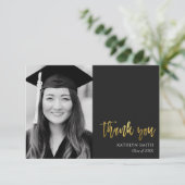 金ゴールド書モダン写真卒業 サンキューカード (スタンド正面)