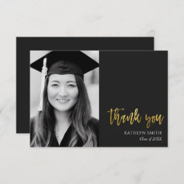 金ゴールド書モダン写真卒業 サンキューカード