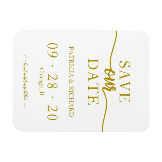 金ゴールド書以外の写真の結婚式の日付を保存 マグネット (横)