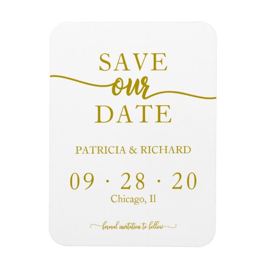 金ゴールド書以外の写真の結婚式の日付を保存 マグネット (縦)