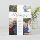 金ゴールド書写真クロス愛の記憶の葬儀 招待状 (スタンド正面)