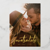 金ゴールド書写真スタイリッシュ日付の保存 箔招待状 (正面)