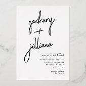 金ゴールド書写真スタイリッシュ日付の保存 箔招待状 (裏面)