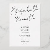 金ゴールド書名前をカスタムする写真の日付の保存 箔招待状 (裏面)