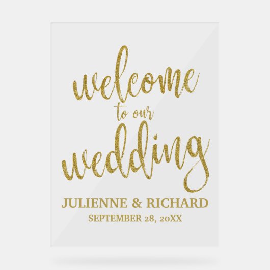 金ゴールド書結婚の歓迎サイン アクリルサイン (正面)