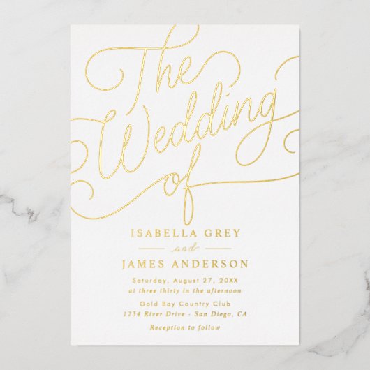 金ゴールド書結婚文字 箔招待状 (正面)