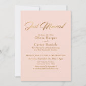 金ゴールド書道たった今結婚しました赤面ピンク披露宴 招待状 (正面)